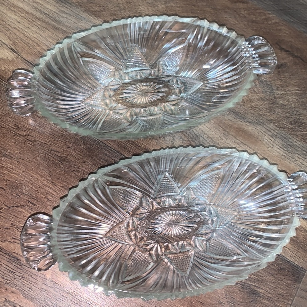 Set of 2 Vintage Oval Shape Crystal Celery Serving Candy Nut Trinket Dishes EUC - Picture 5 of 9